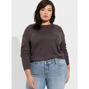 Torrid Women's Sparkle Knit Gray Drop Shoulder Sweatshirt, 2, 2X, 18-20
